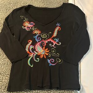 Embroidered Black Women's Top